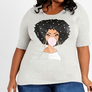 NWT Ashley Stewart Rhinestone Afro Graphic Tee Size 26/28